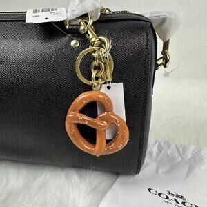 Coach Small Pretzel Bag Charm Keychain In Brass Brown CY398 NWT